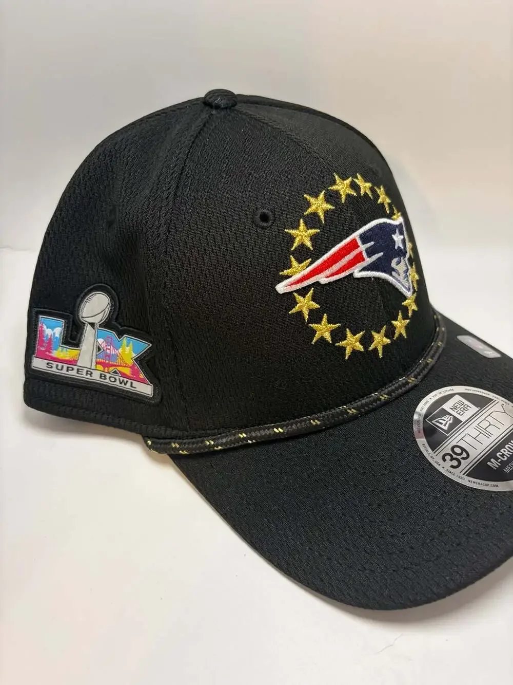 New Era New England Patriots Black Super Bowl LX 39THIRTY M-Crown Rope Flex Hat